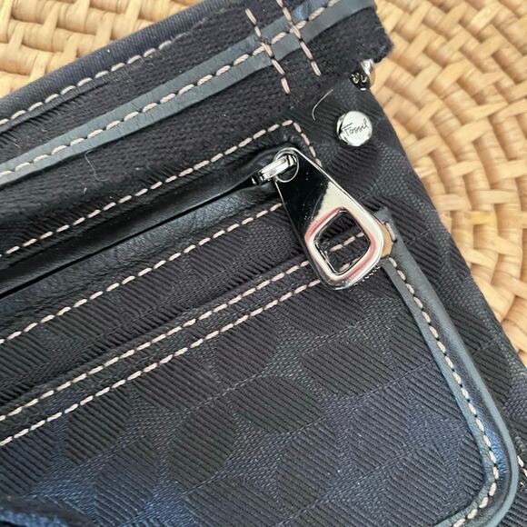 Fossil Signature Classic Print Black Crossbody Purse Canvas y2K - Picture 6 of 9